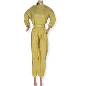 Barbie Clone Fashion Jumpuit Gold Metallic Shimmer Sequins Long Sleeve Vintage